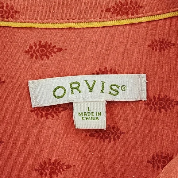 Orvis Women's Poly Stretch Printed Button Front Shirt Orange- L - Picture 3 of 8